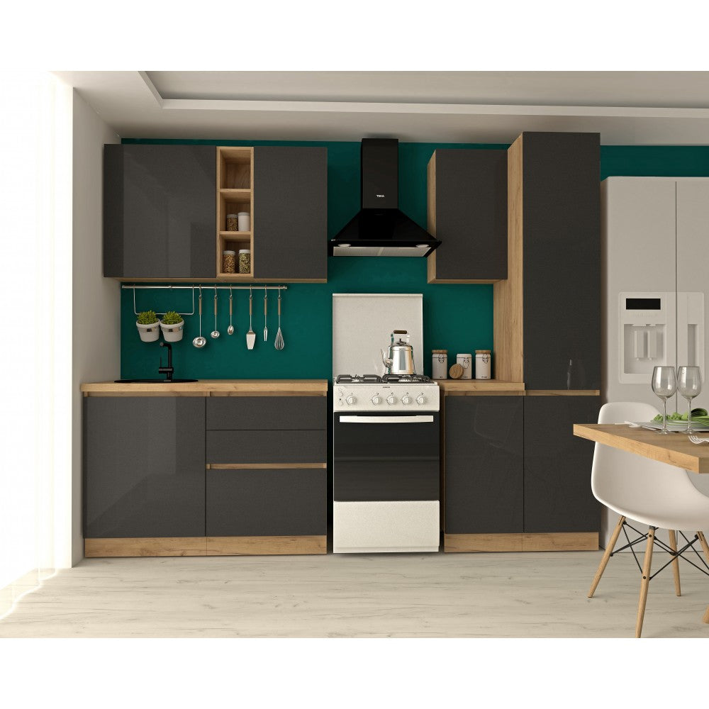 Bucatarie Chelsea 2m, 200x60x215 cm, stejar k003/antracit