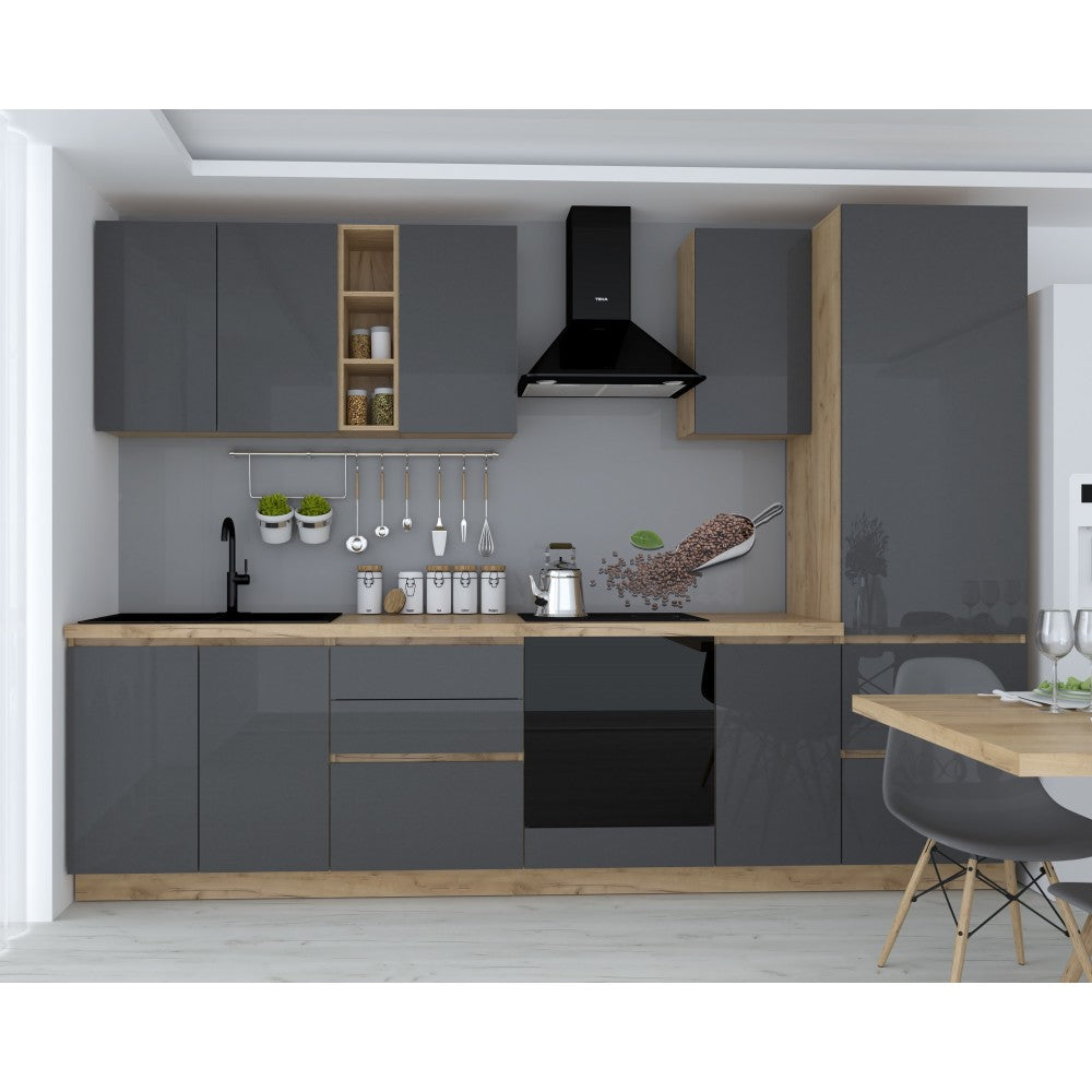 Bucatarie Chelsea Stejar k003 Antracit 300x60x215 cm