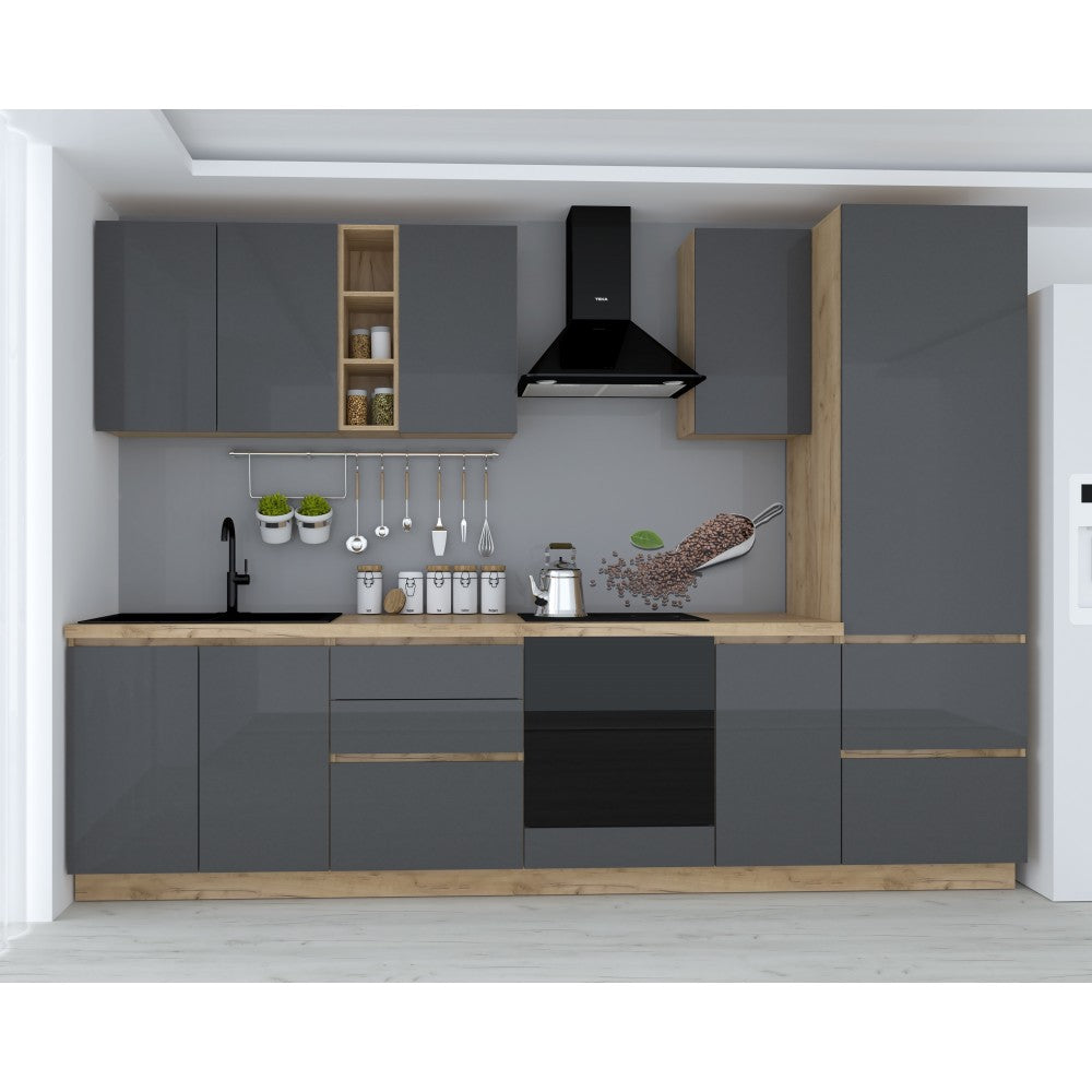 Bucatarie Chelsea Stejar k003 Antracit 300x60x215 cm
