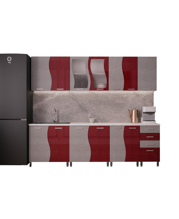 BUCATARIE CIP S MDF ROSU METALIZAT 2,6M