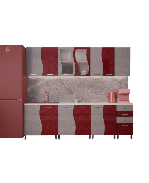 BUCATARIE CIP S MDF ROSU METALIZAT 2,6M