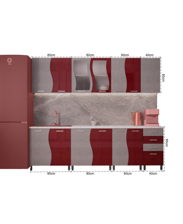 BUCATARIE CIP S MDF ROSU METALIZAT 2,6M