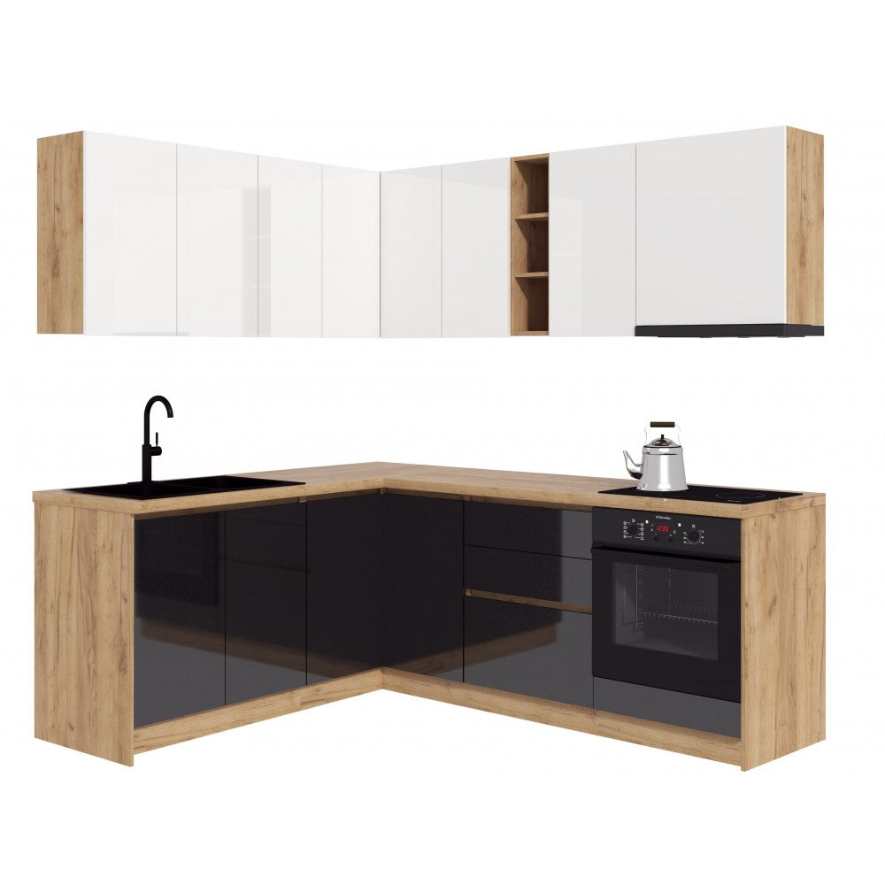 Bucatarie colt Chelsea V1 Alb Gri Antracit