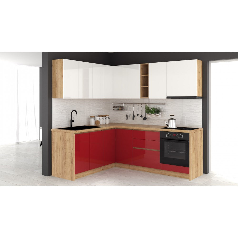 Bucatarie colt Chelsea V1 Alb Rosu