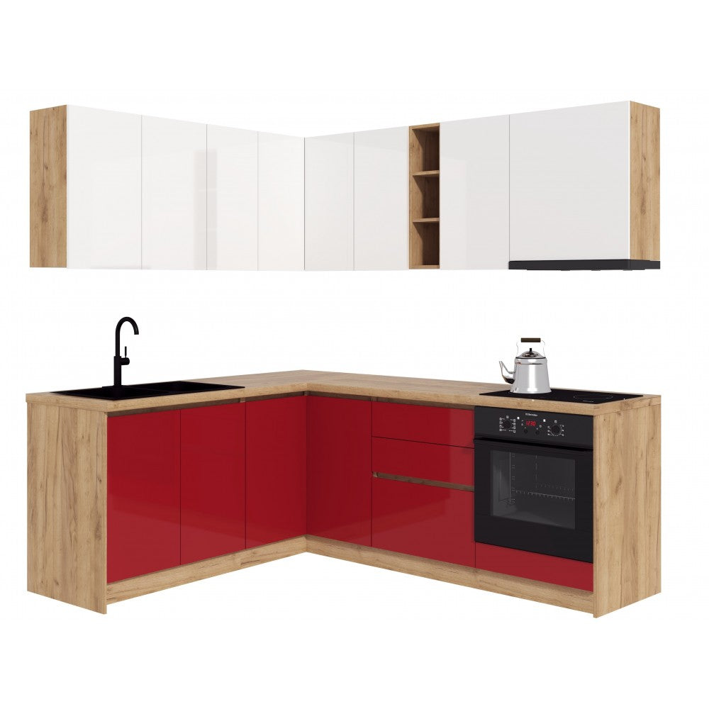 Bucatarie colt Chelsea V1 Alb Rosu