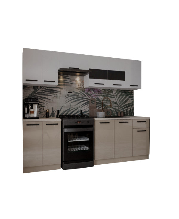 Bucatarie Daria, 240x60x200cm, Alb+Cappuccino