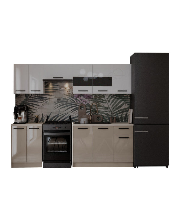 Bucatarie Daria, 240x60x200cm, Alb+Cappuccino