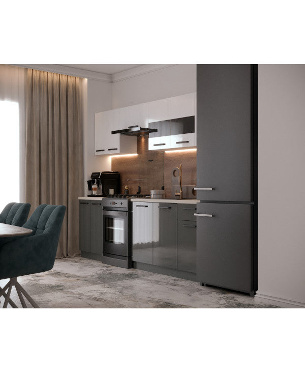 Bucatarie Daria, 240x60x200cm, Alb+Antracit