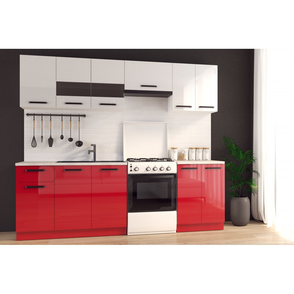 Bucatarie Daria, 240x60x200cm, Alb+Rosu