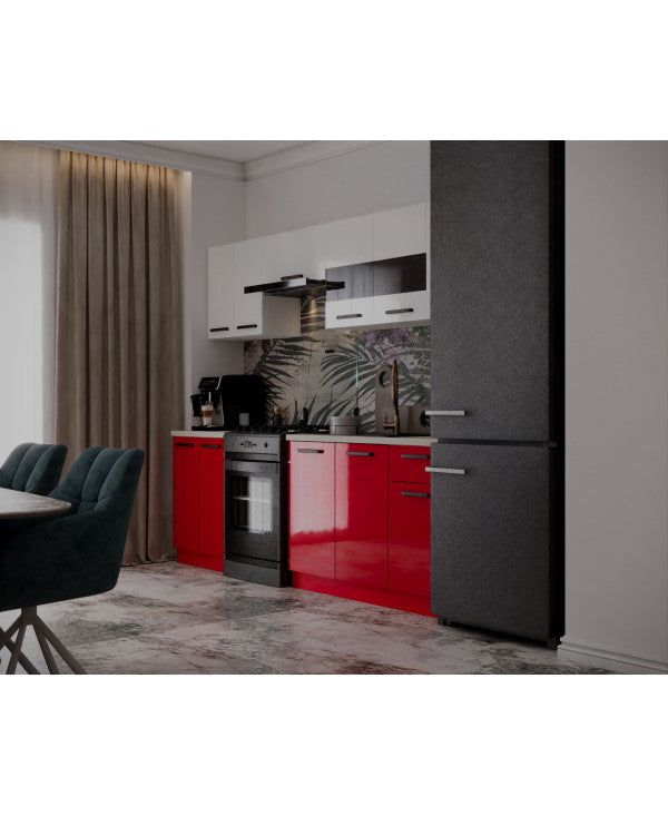 Bucatarie Daria, 240x60x200cm, Alb+Rosu