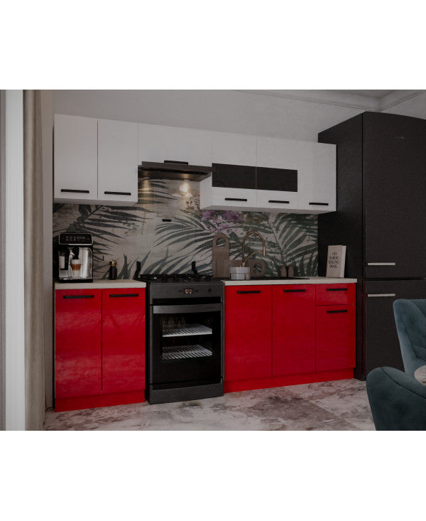 Bucatarie Daria, 240x60x200cm, Alb+Rosu