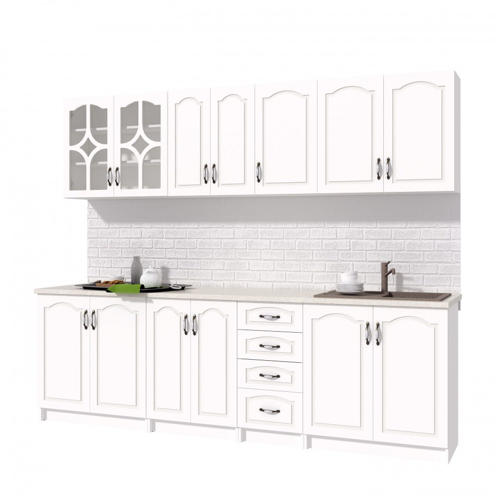 Bucatarie Olea 2.6m MDF Ro, ALB