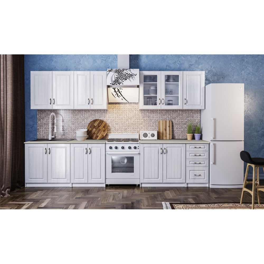 Bucatarie Provence MDF 2.6m alb fibrat, blat intreg