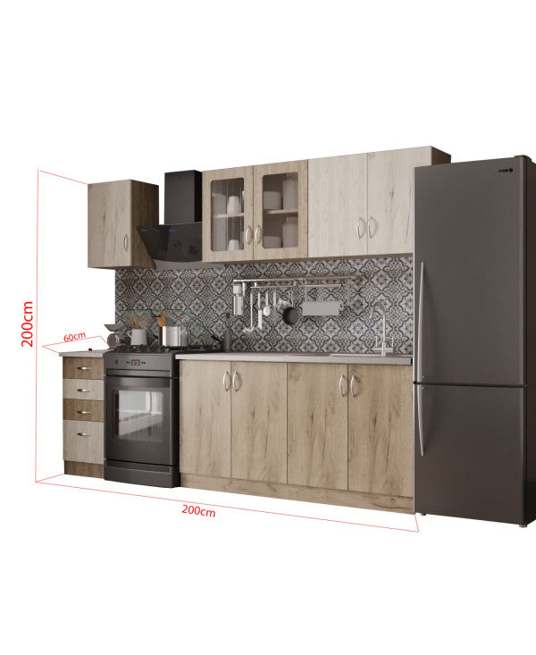 Bucatarie Venus ro, 200x60x200 cm, k001+k002