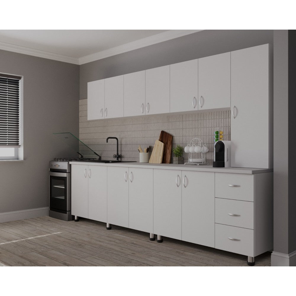 Bucatarie Yustina Alb+Argintiu, 280x43x189cm