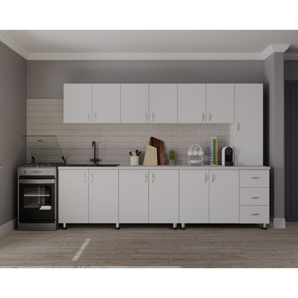 Bucatarie Yustina Alb+Argintiu, 280x43x189cm