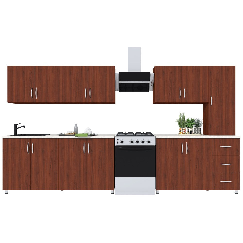 Bucatarie Yustina nuc, 280x43x189cm