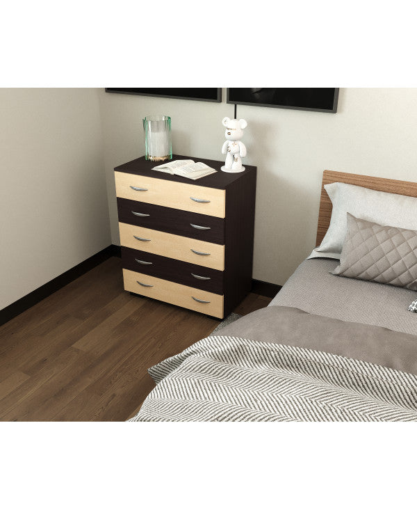 Comoda Alin 5 sertare wenge+mesteacan