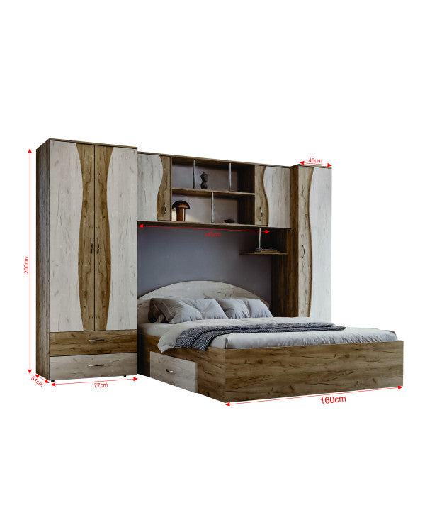 Dormitor Tineret cu D2, 262x51x200cm, K002/K001