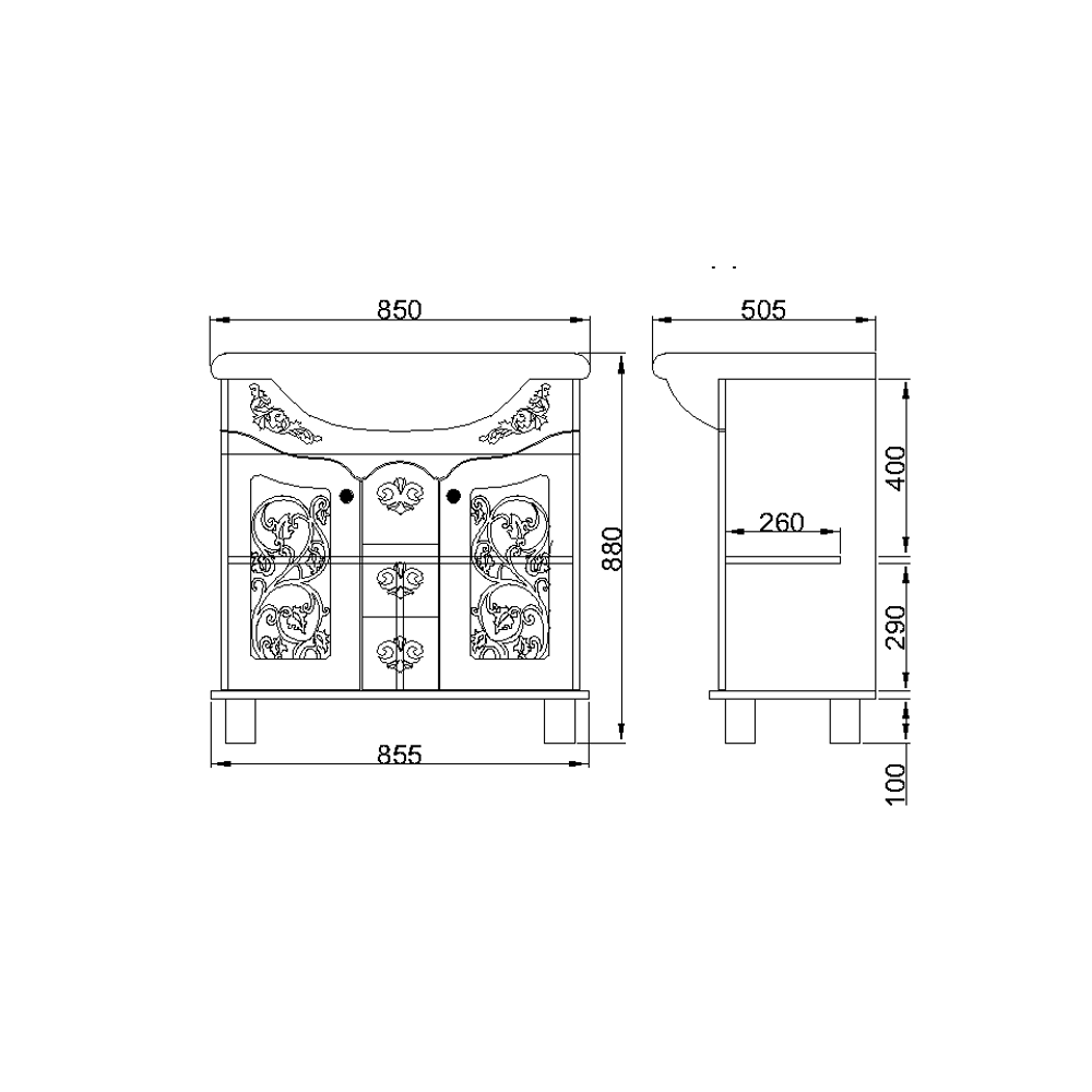 Masca baie + lavoar Pearl, 85x90x51cm, Aur