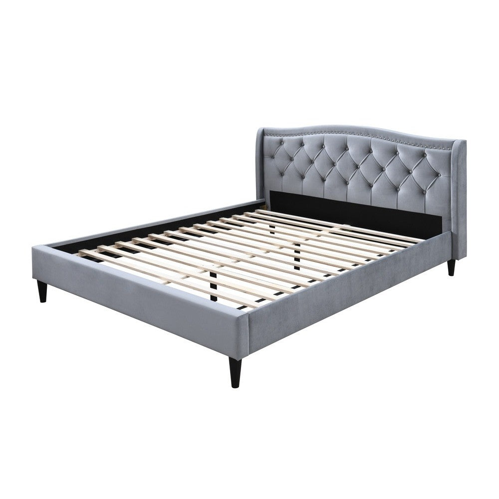 Pat tapitat Chelsea cadru din lemn cu somiera fixa Gri 160x200