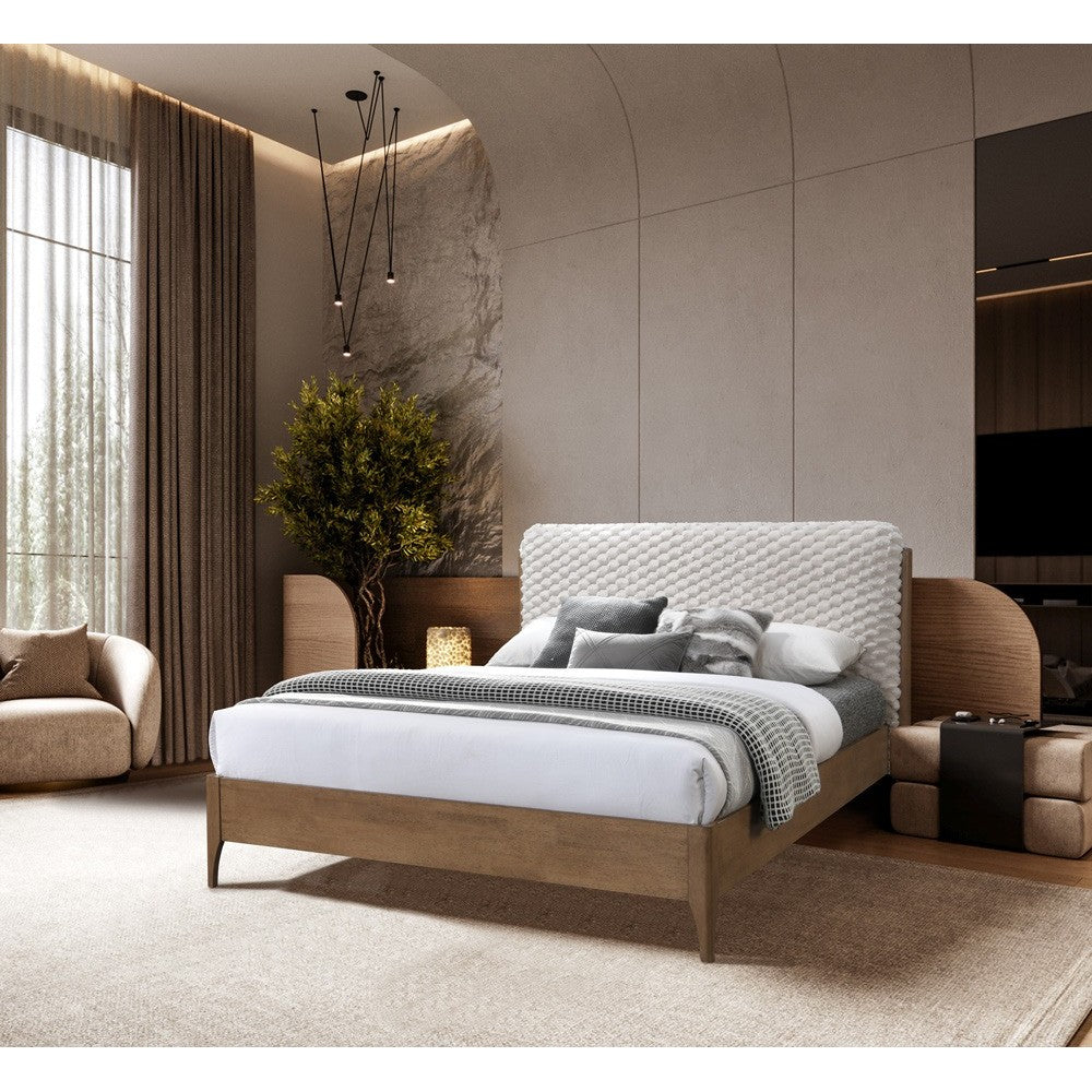 Pat tapitat din lemn Barcelona Bej 140x200