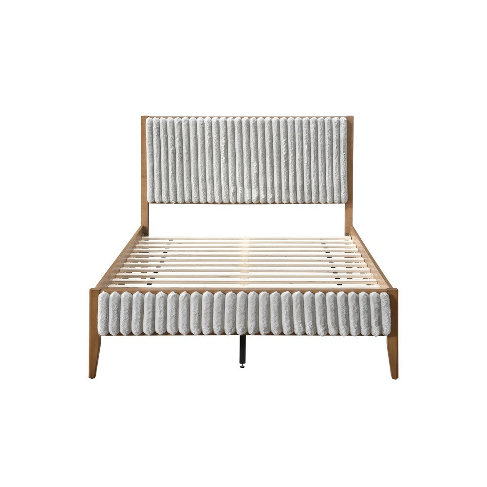 Pat tapitat din lemn Siera Gri 140x200