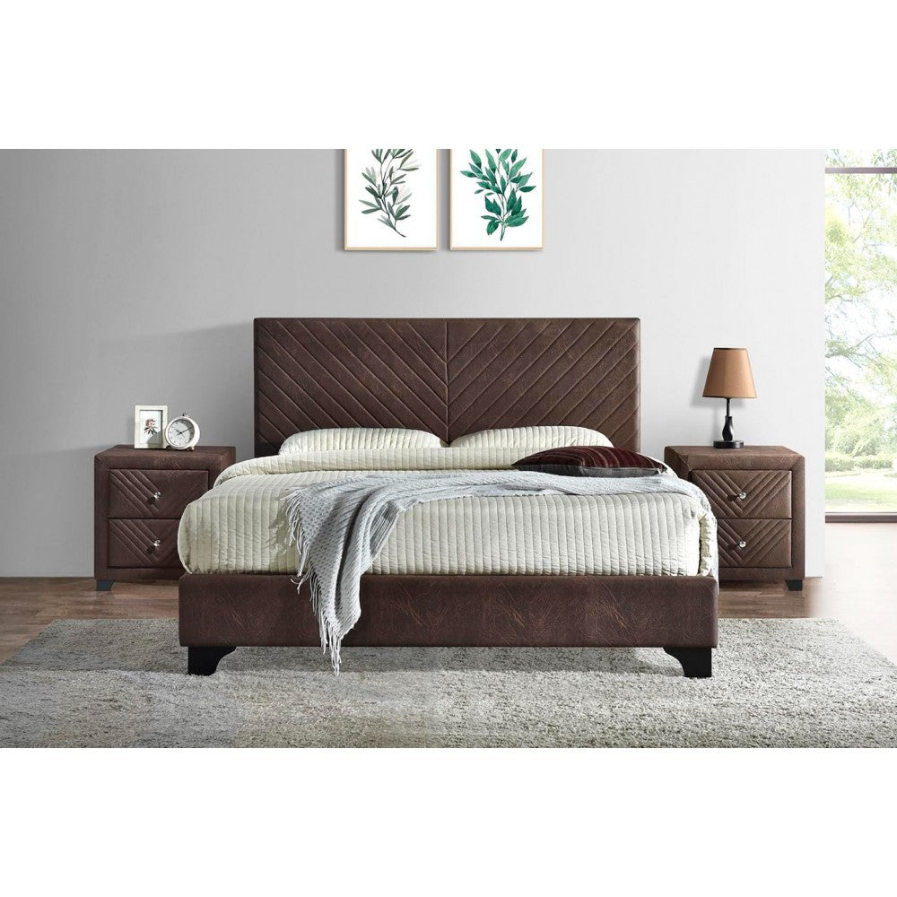 Pat tapitat Kring suport saltea inclus culoare Maro 140x200 cm