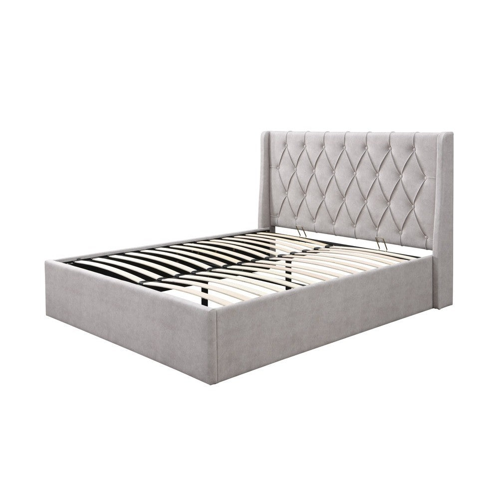 Pat tapitat Prestige 1 cu somiera metalica rabatabila si spatiu de depozitare Crem 180x200