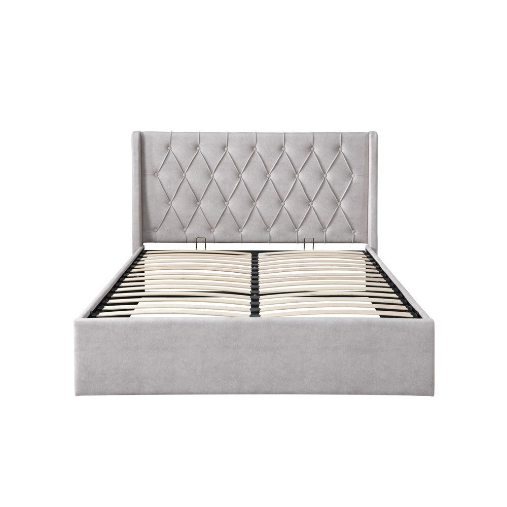 Pat tapitat Prestige 1 cu somiera metalica rabatabila si spatiu de depozitare Crem 180x200