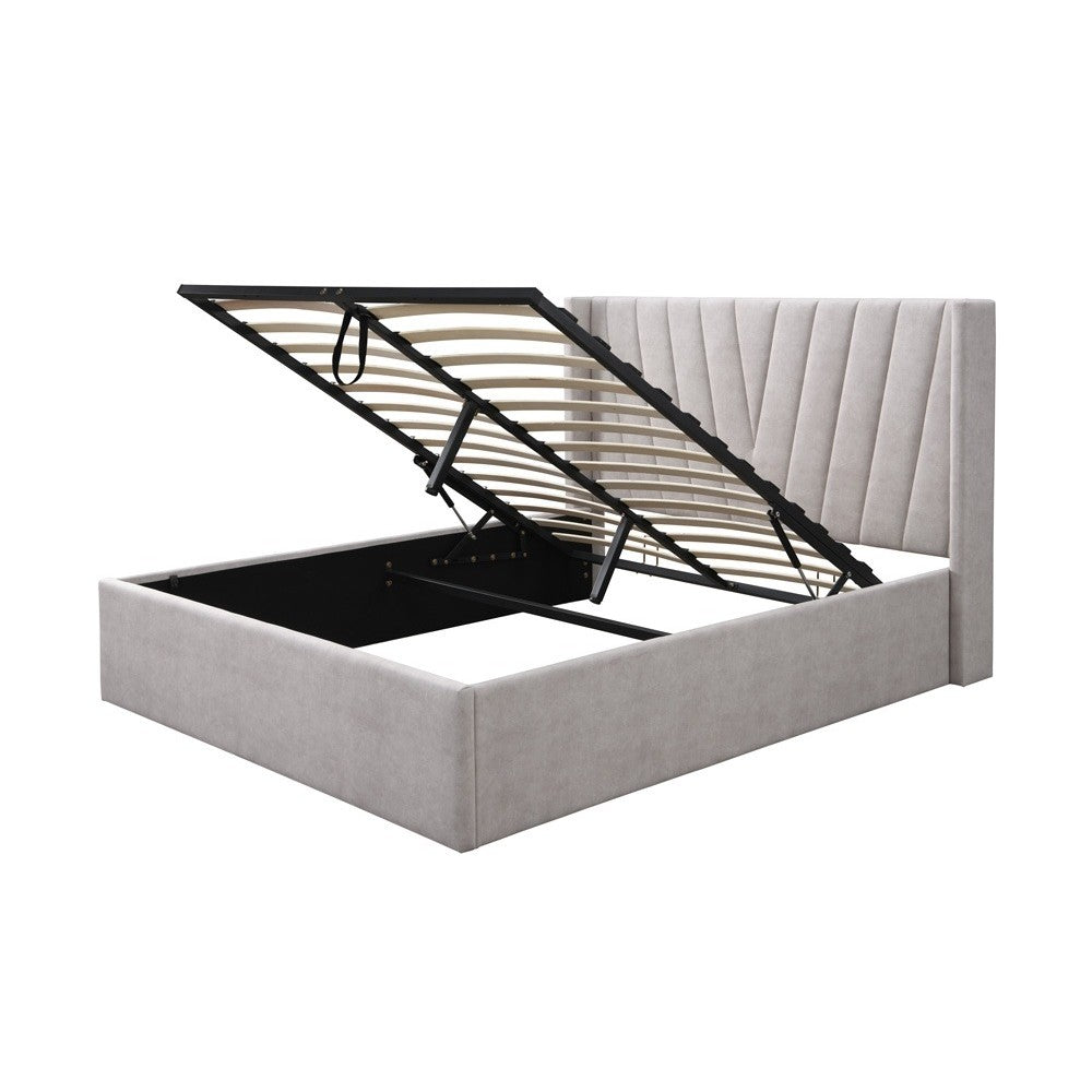 Pat tapitat Prestige 2 cu somiera metalica rabatabila si spatiu de depozitare Crem160x200