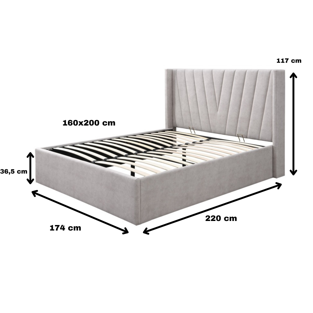 Pat tapitat Prestige 2 cu somiera metalica rabatabila si spatiu de depozitare Crem160x200