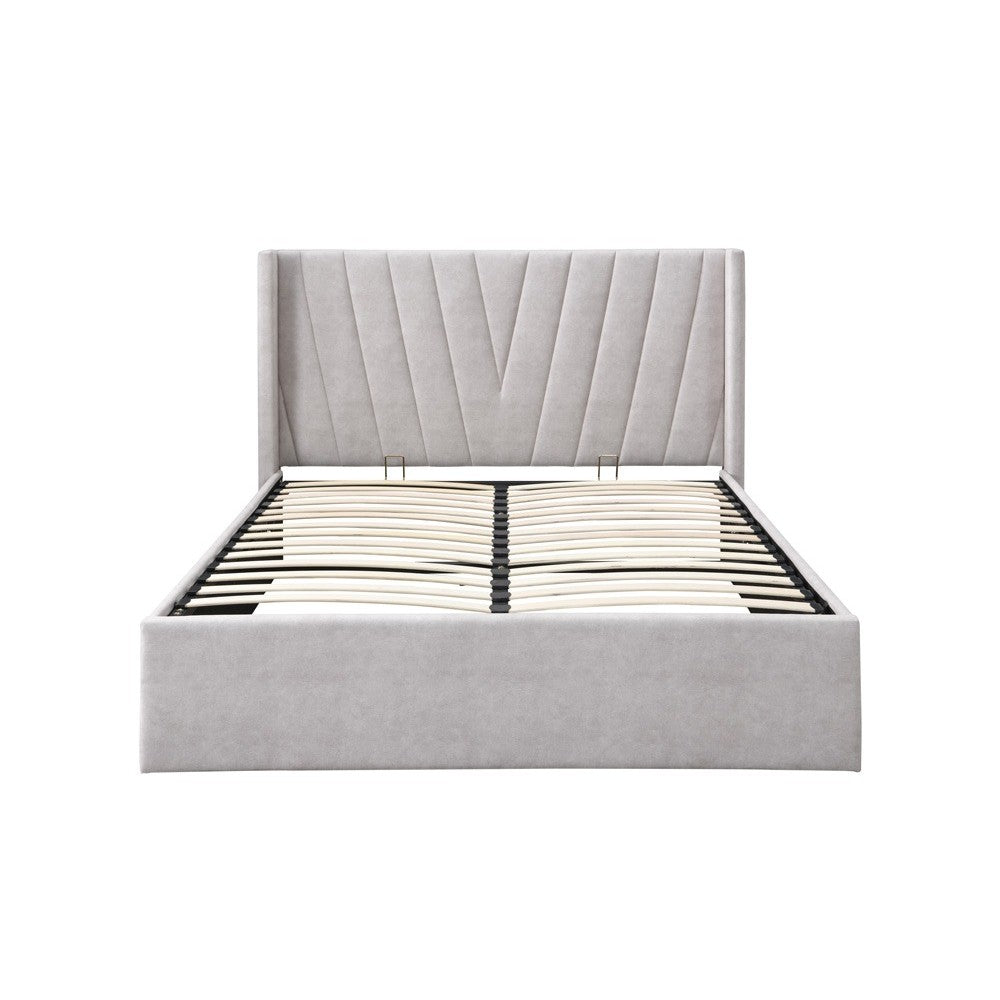 Pat tapitat Prestige 2 cu somiera metalica rabatabila si spatiu de depozitare Crem160x200