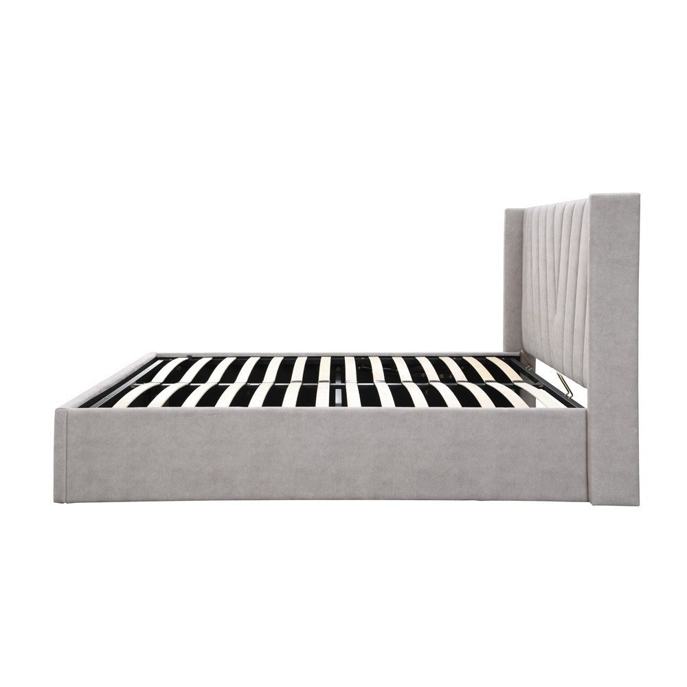 Pat tapitat Prestige 2 cu somiera metalica rabatabila si spatiu de depozitare Crem 180x200