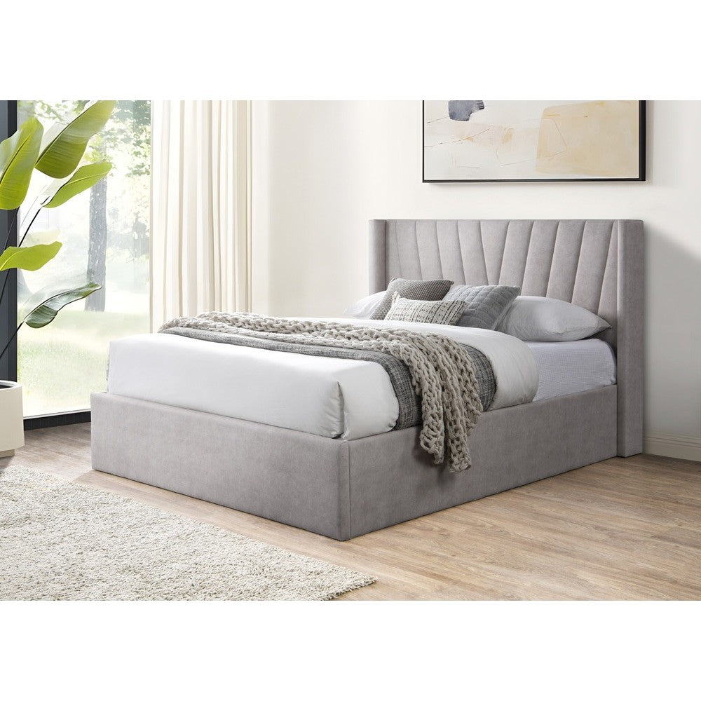 Pat tapitat Prestige 2 cu somiera metalica rabatabila si spatiu de depozitare Crem 180x200