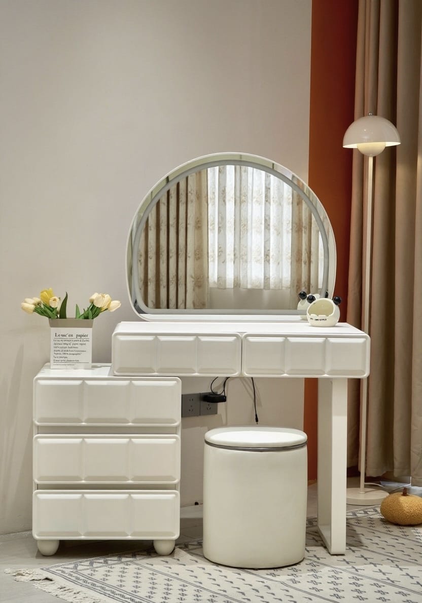 Masă de machiaj Dalia MDF cu oglindă  LED și sertare iluminate 140x40x136 cm
