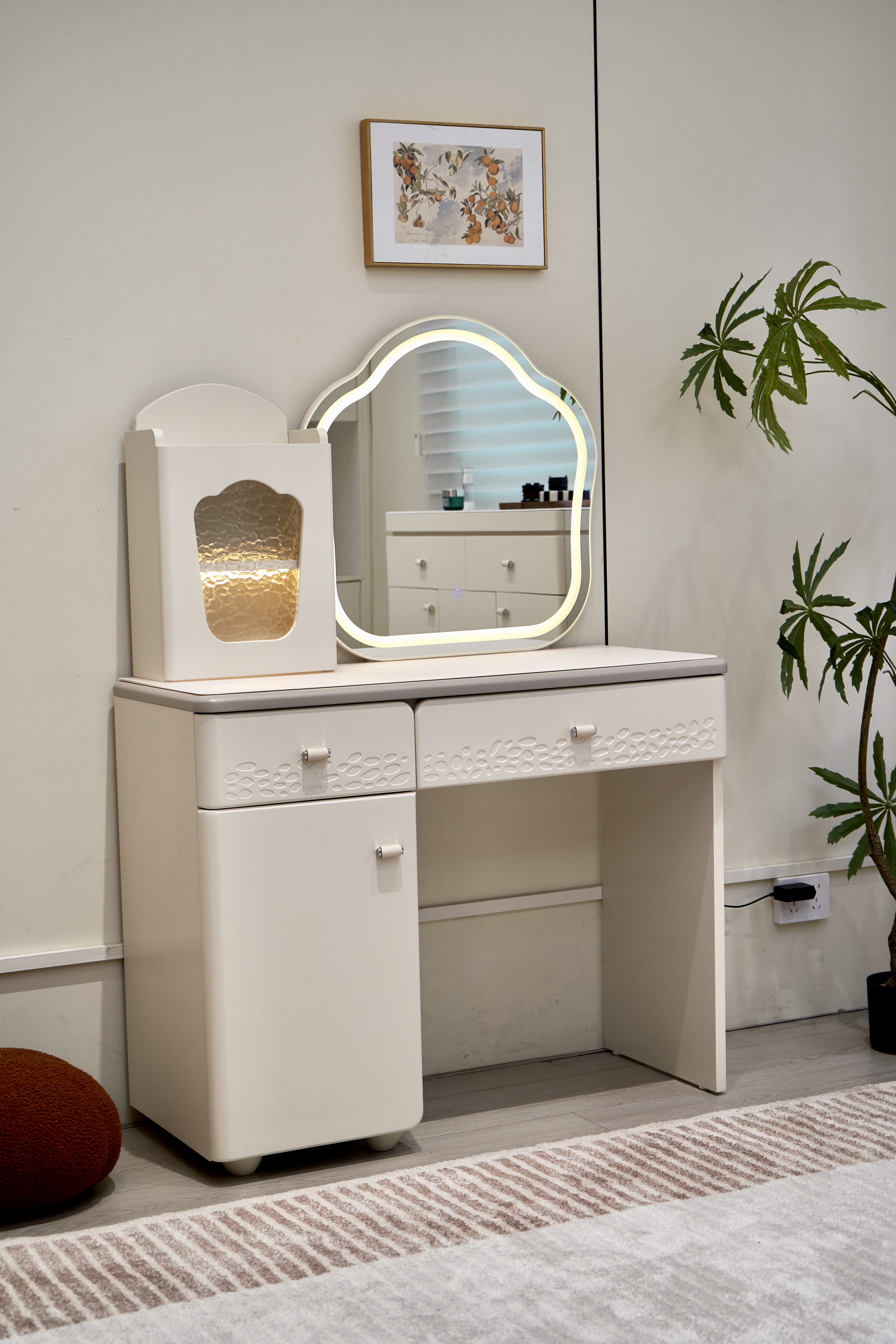 Masa Machiaj Phoenicia 100x400x130cm MDF Vopsit, Oglinda Led