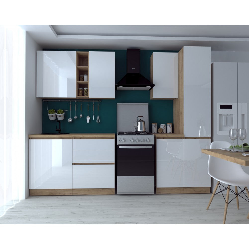 Bucatarie Chelsea stejar k003/alb 200x60x215 cm