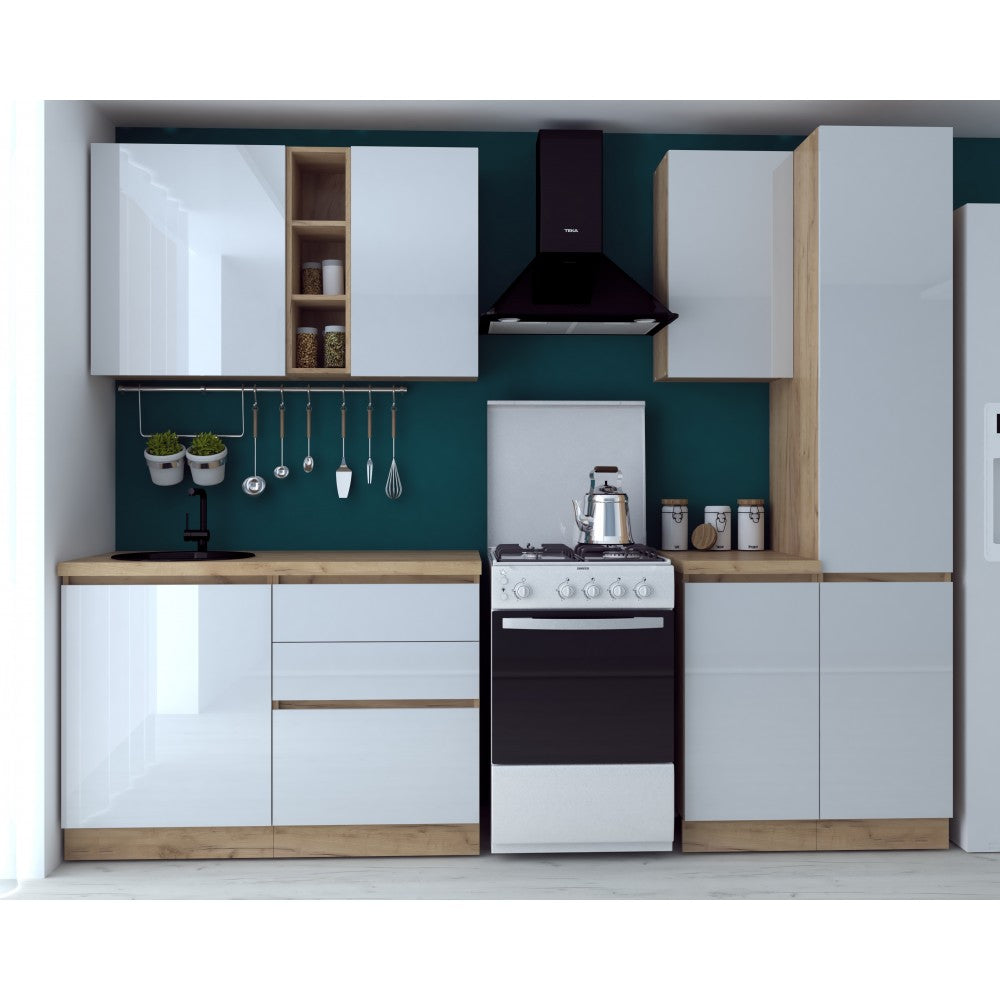 Bucatarie Chelsea stejar k003/alb 200x60x215 cm