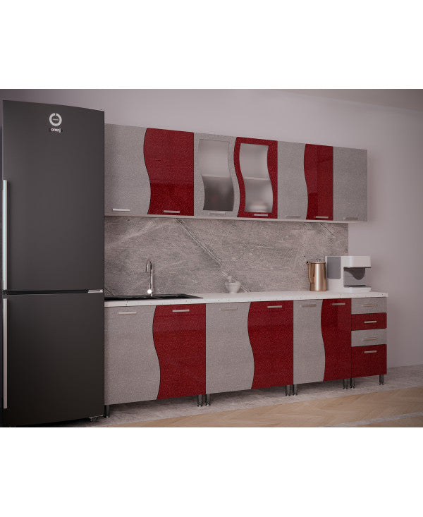 BUCATARIE CIP S MDF ROSU METALIZAT 2,6M