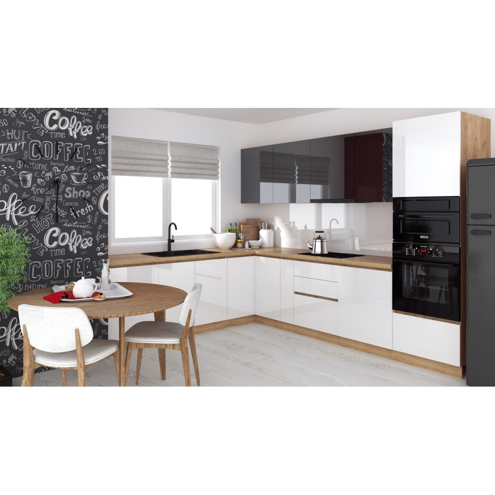 Bucatarie colt Chelsea V2 Gri antracit Alb /Stejar K003221/300x60x200 cm