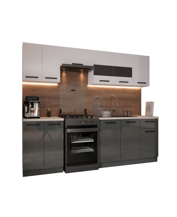 Bucatarie Daria, 240x60x200cm, Alb+Antracit