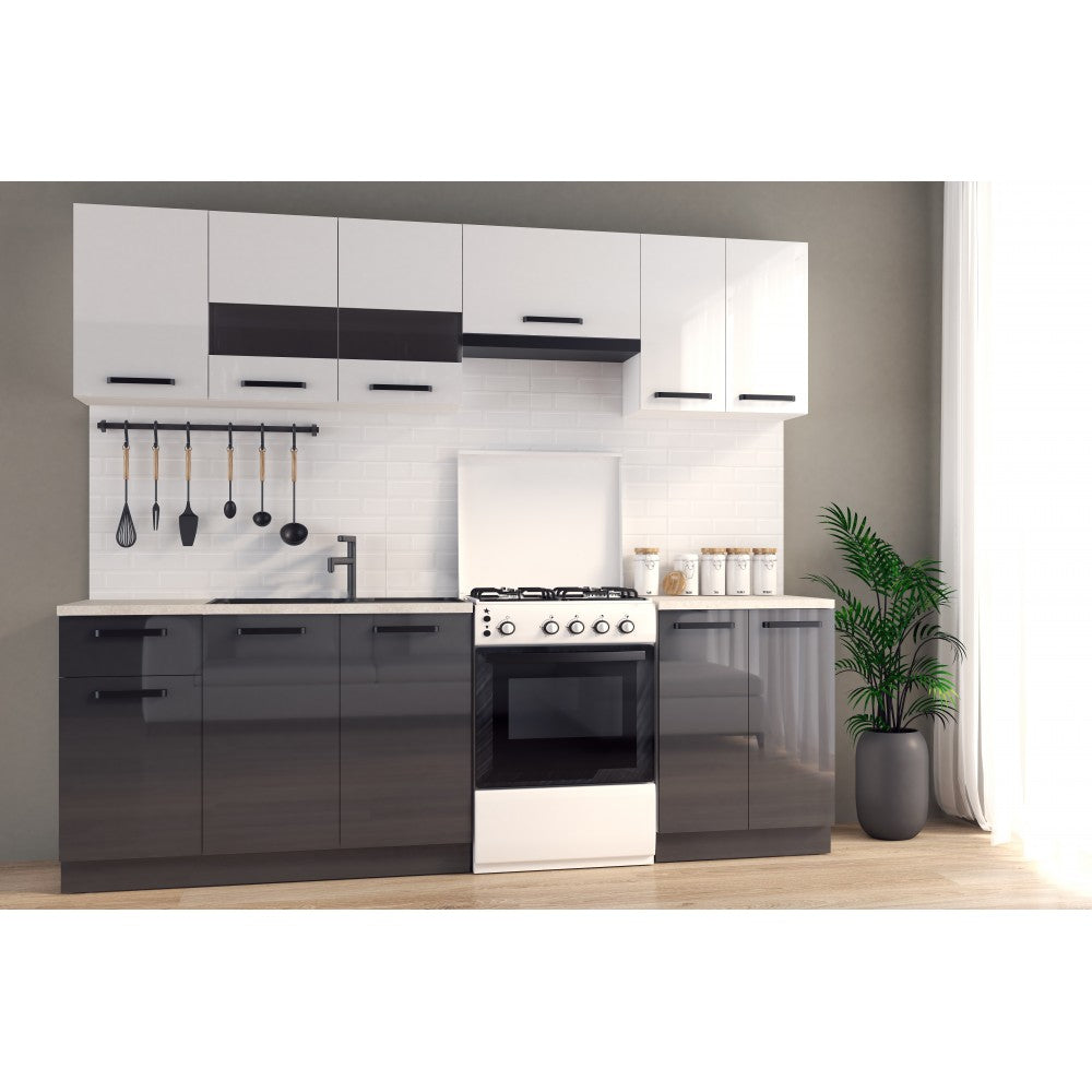 Bucatarie Daria, 240x60x200cm, Alb+Antracit