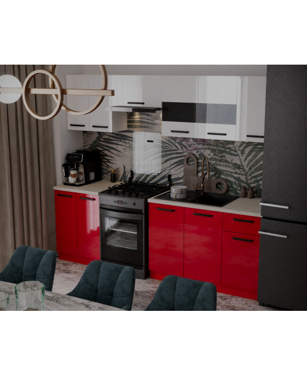 Bucatarie Daria, 240x60x200cm, Alb+Rosu