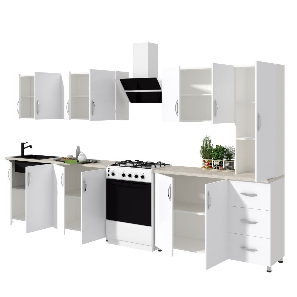 Bucatarie Yustina Alb+Argintiu, 280x43x189cm