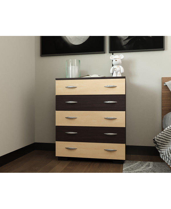 Comoda Alin 5 sertare wenge+mesteacan