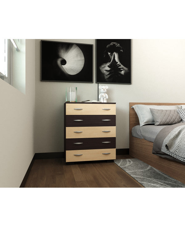 Comoda Alin 5 sertare wenge+mesteacan