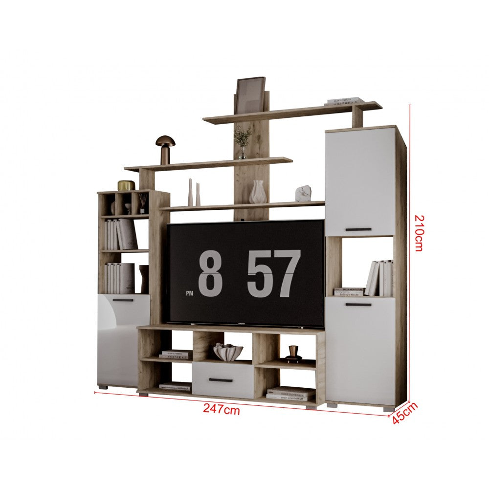 Set living Geo , 247x45x210 cm, stejar k002 /acril alb