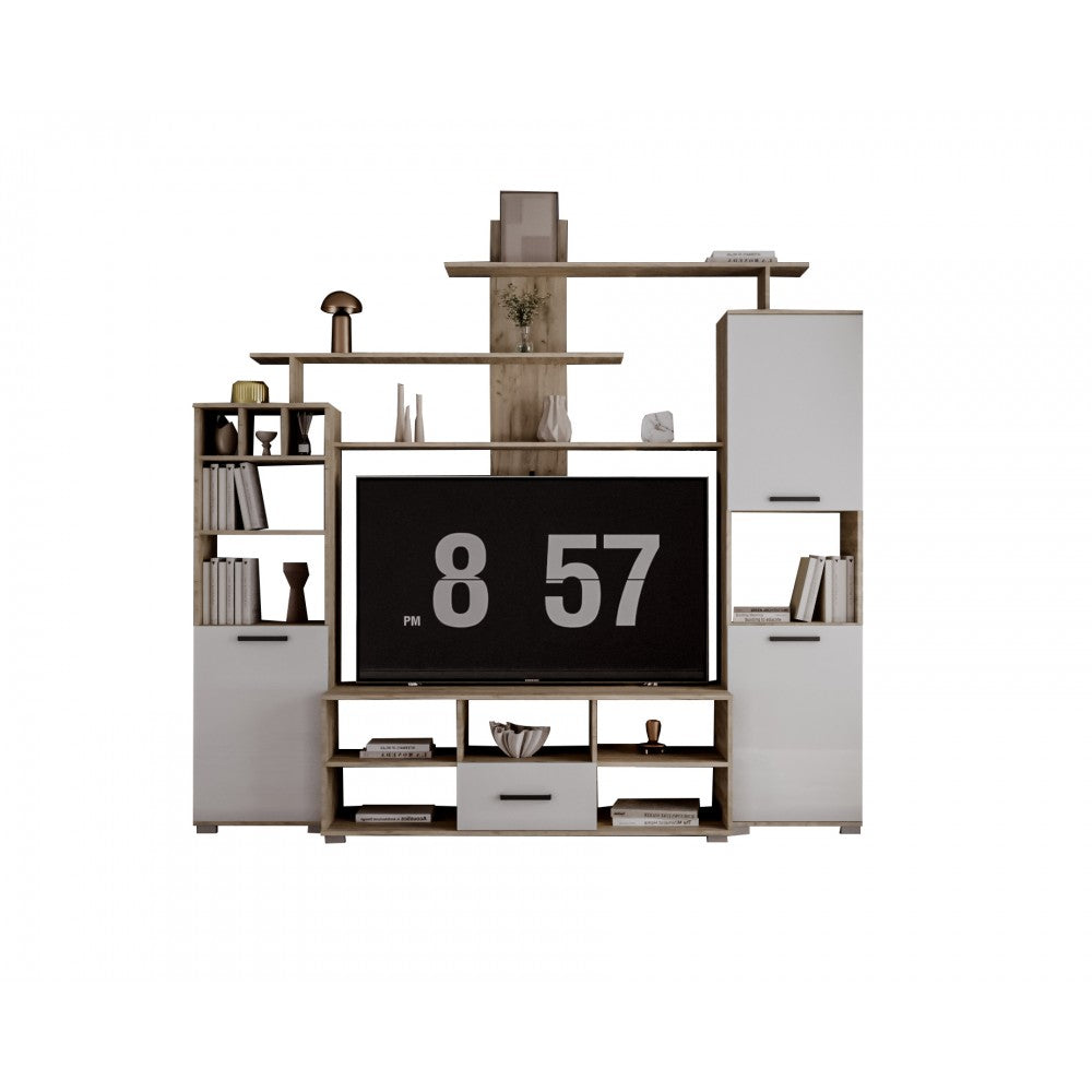 Set living Geo , 247x45x210 cm, stejar k002 /acril alb