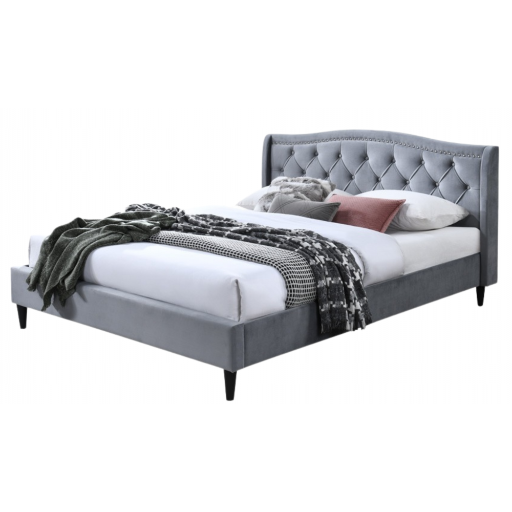 Pat tapitat Chelsea cadru din lemn cu somiera fixa Gri 140x200